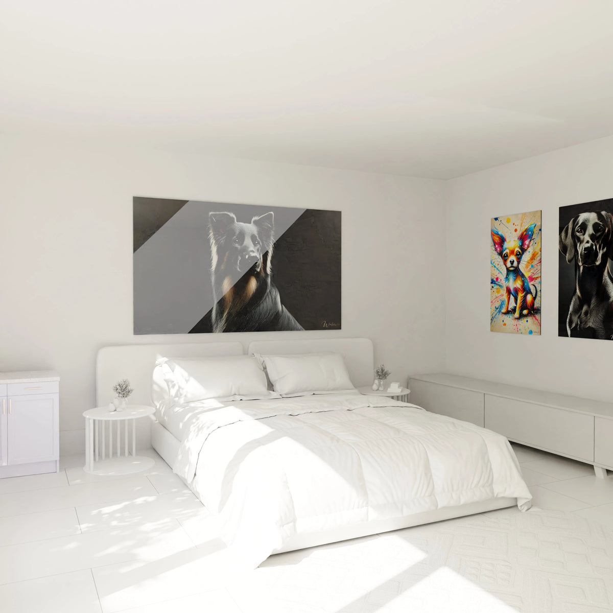 Ce tableau chien ajoute une touche de noblesse au decor de votre chambre. Accroche au-dessus du lit, il sublime l'espace avec son pelage detaille et sa palette de couleurs elegantes