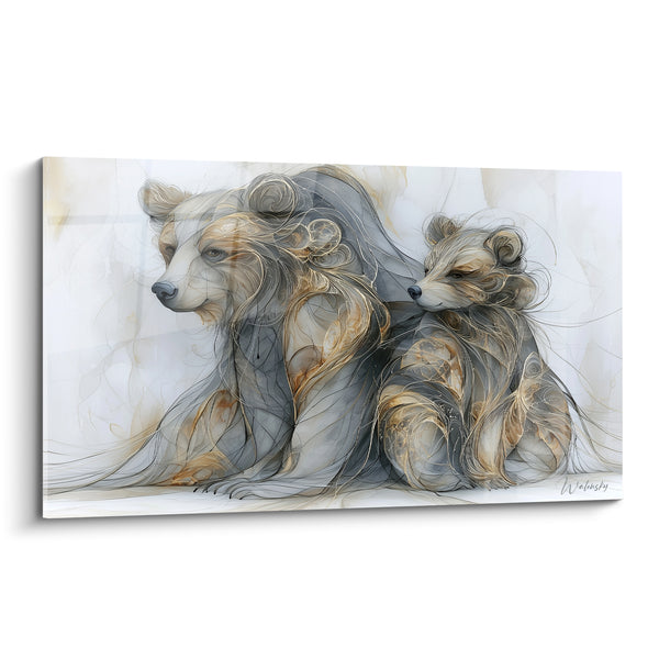 Tableau Deux ours gris et dorés - Complicité familiale - Edition Ours brun