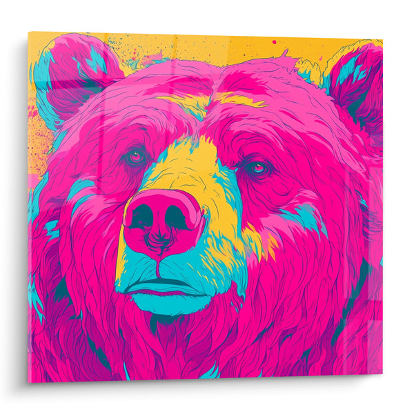 Tableau Ours rose fluo et jaune éclatant - Choc électrique - Edition Ours brun