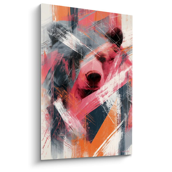 Tableau Ours brun aux balafres rose et orange vif - Zébrures blanches obliques - Edition Ours brun