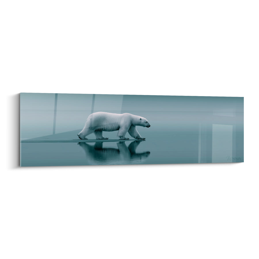 Tableau Ours blanc et bleu longeant l'eau immobile - Traversée sur miroir liquide - Edition Ours polaire