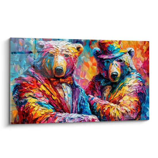 Ours polaires en nœud papillon et chapeau, touches de rouge, orange et bleu turquoise éclatantes