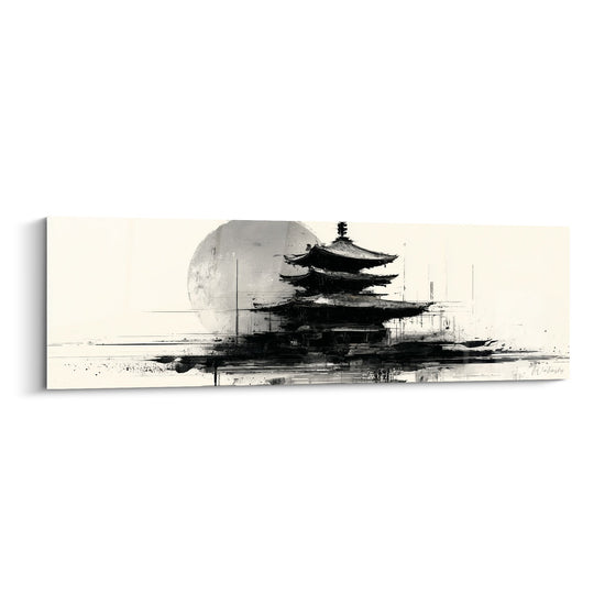 Tableau Temple Asiatique Noir et Blanc Encre de Chine - Sérénité Architecturale - Edition Pagode