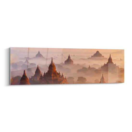 Tableau Pagodes dans la Brume Dorée au Lever du Soleil - Sérénité Mystique - Edition Temple bouddhiste