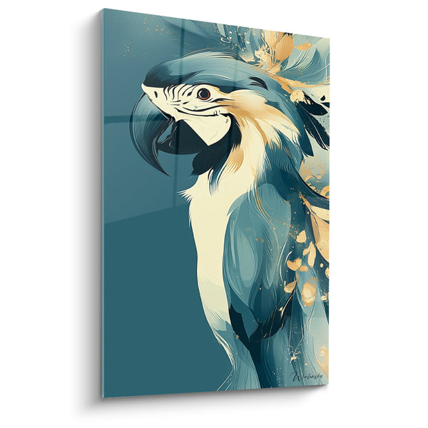 Tableau Ara bleu pétrole aux touches dorées - Profil royal - Edition Perroquet