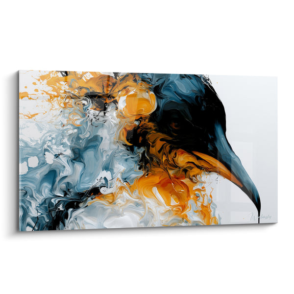 Tableau Pingouin noir aux volutes orangées - Naissance dans la tempête - Edition Pingouin