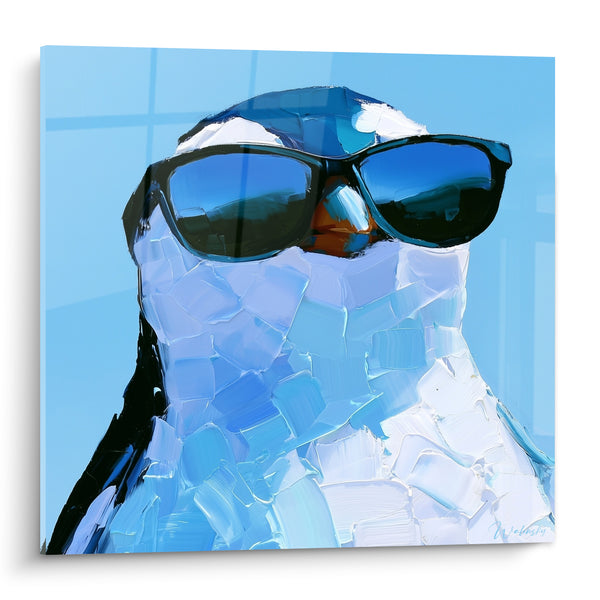 Tableau Pingouin bleu et blanc aux lunettes noires - Attitude ensoleillée - Edition Pingouin