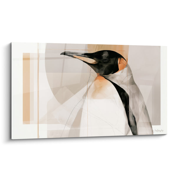 Tableau Manchot empereur noir et ocre géométrique - Prestance polaire - Edition Pingouin
