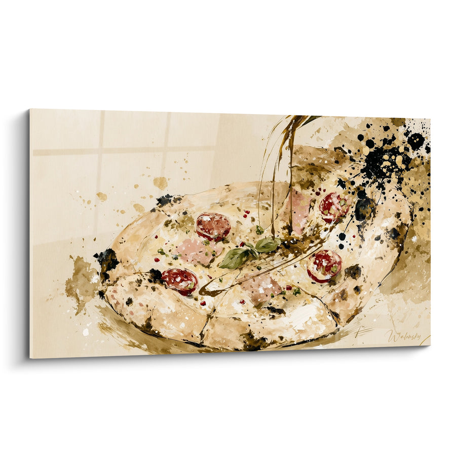 Tableau Pizza beige et rouge aux éclaboussures noires - Éclaboussure gourmande - Edition Pizza