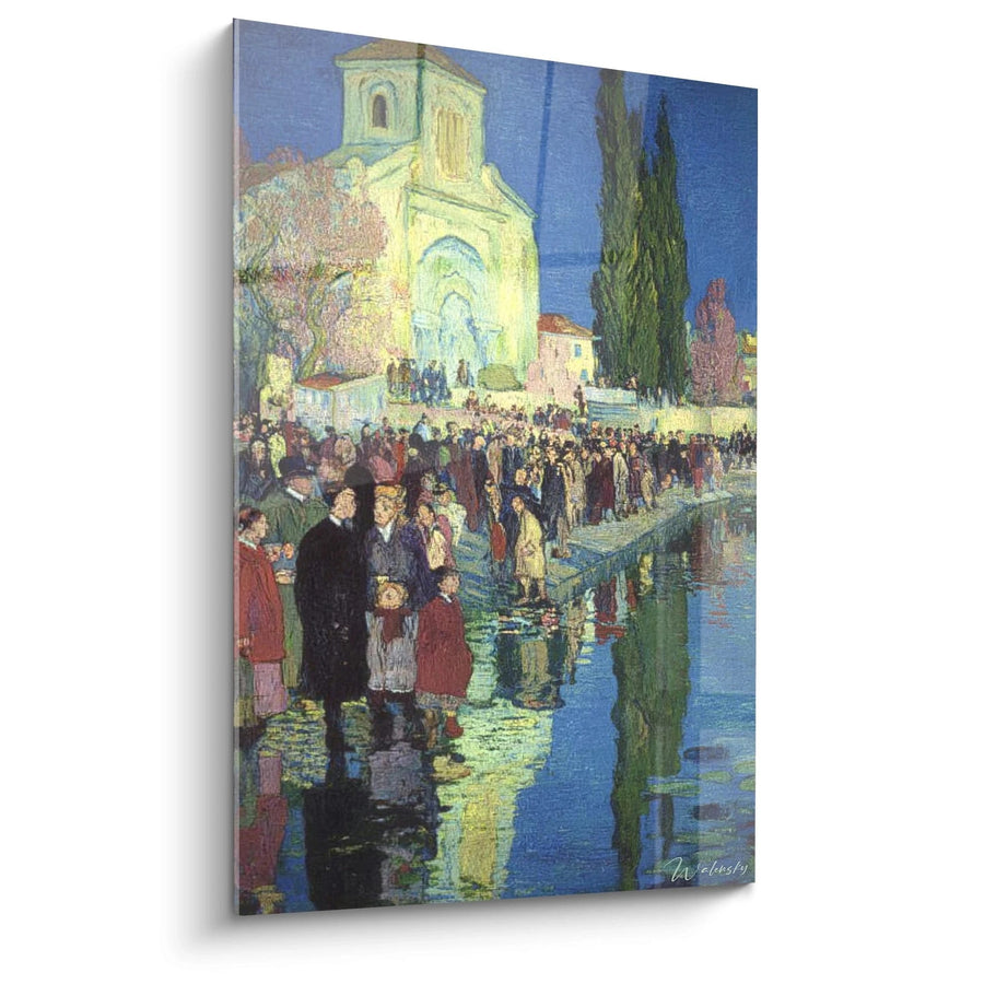 Tableau place de village foule silencieuse - édition post impressionnisme