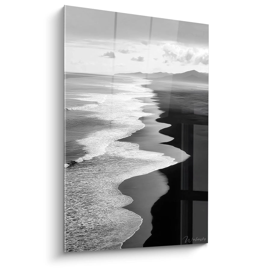 Tableau Plage Océan - Vagues Scintillantes - Edition paysage noir et blanc