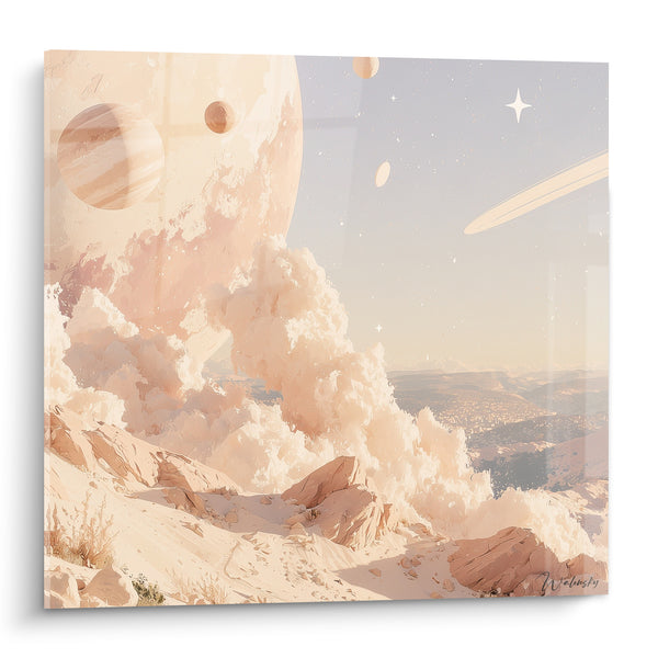 Tableau Paysage cosmique rocheux beige et rose poudré - Songe interstellaire - Edition Planète