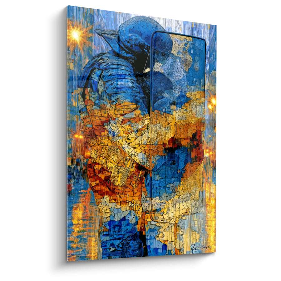 Tableau Policier bleu et orange sous les réverbères - Veille nocturne - Edition Police