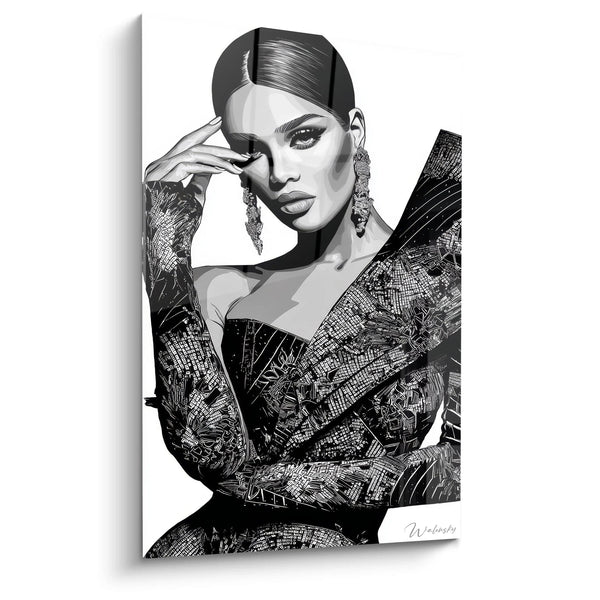 Tableau Portrait Couture - Monochrome et Glamour - édition illustration de mode