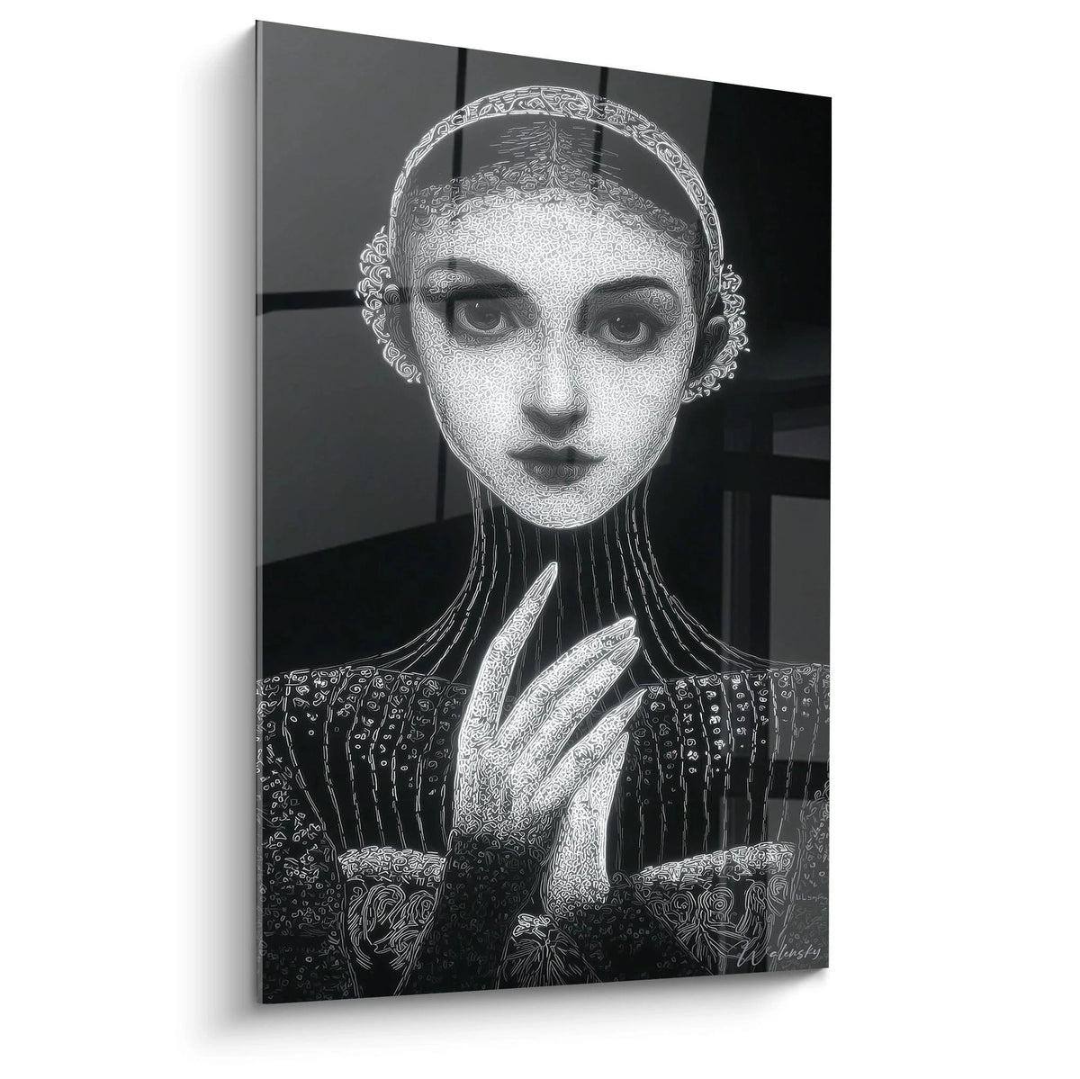 Tableau mural portrait féminin noir et blanc de Walensky avec des détails artistiques raffinés