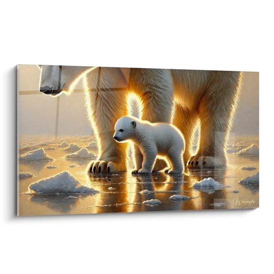 Apportez une touche de majesté à votre intérieur avec ce tableau ours polaire. Sa scène captivante d'une mère et son ourson, baignée de lumière dorée, illumine chaque espace avec douceur.


