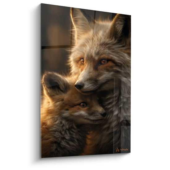 Tableau Renarde et renardeau roux et brun - Tendresse maternelle - Edition Renard