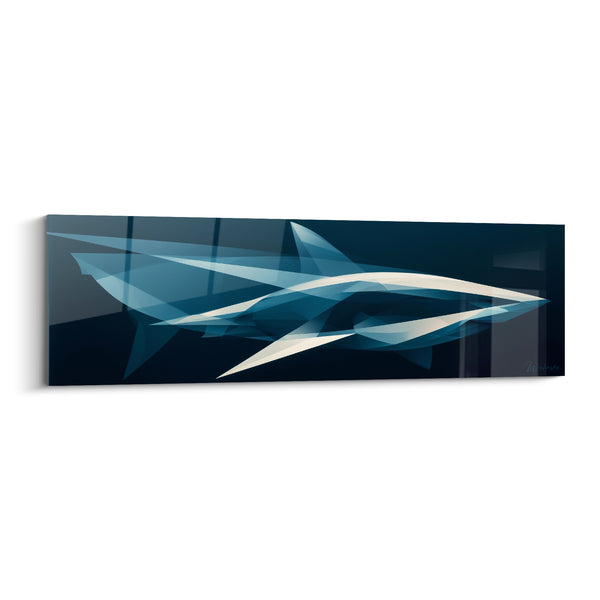 Tableau Requin bleu marine et ivoire aux facettes translucides - Silhouette cristalline effilée - Edition Requin