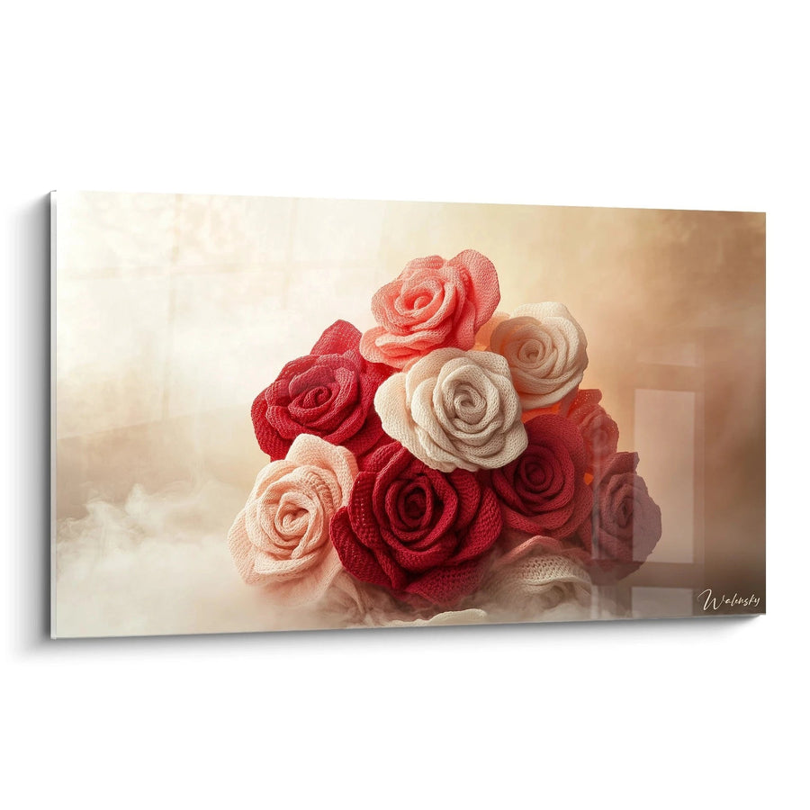 Tableau Roses Textiles - édition style crochet