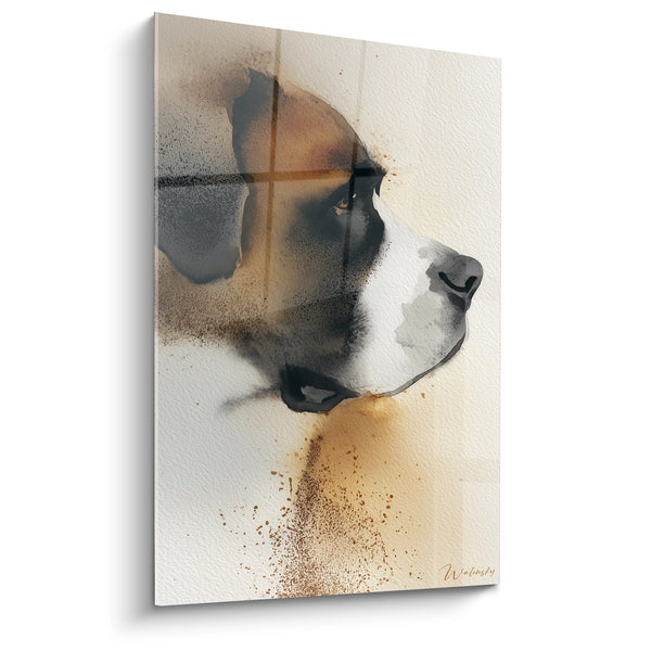 Tableau Portrait Aquarelle Abstrait Gris et Ocre - Silhouette Canine - Edition Saint Bernard