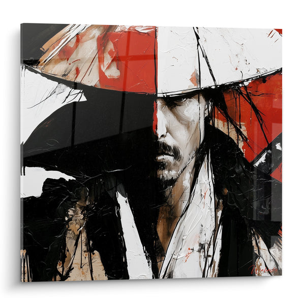 Tableau Guerrier au chapeau conique noir et rouge - Instant avant le duel - Edition Samouraï