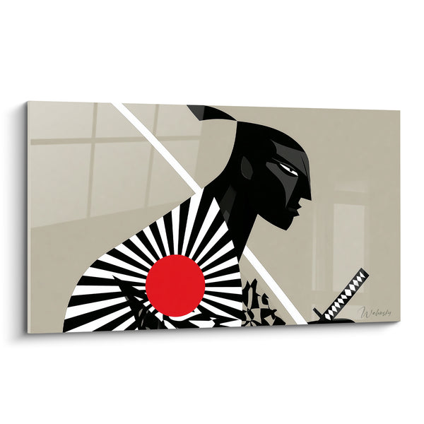 Tableau Guerrier noir et rouge au disque solaire rayonnant - Fourreau à motifs losangés - Edition Samouraï