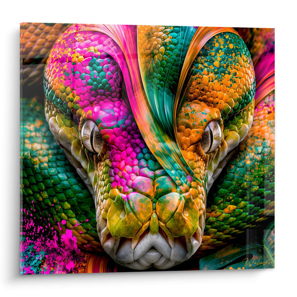 Tableau Serpent aux écailles roses et vertes - Regard hypnotique - Edition Serpent