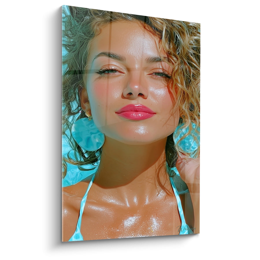 Tableau Femme peau dorée bouche rose éclatante - Langueur ensoleillée - Edition sexy