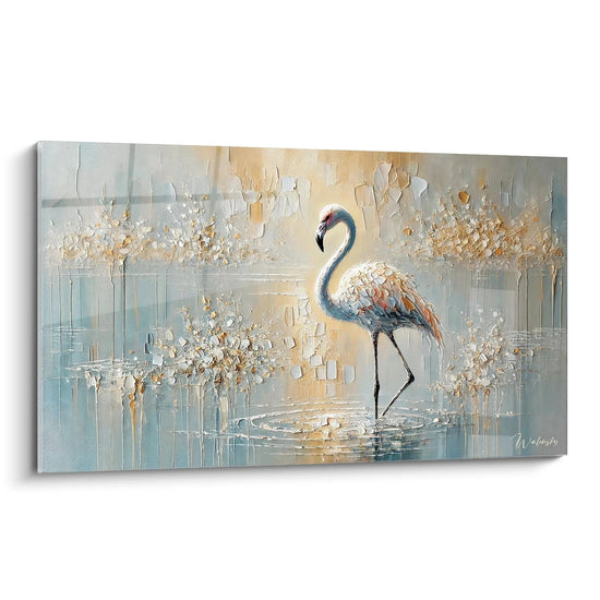 Admirez ce tableau flamand rose avec un flamant majestueux. Les détails du plumage et l'arrière-plan abstrait créent une ambiance apaisante.