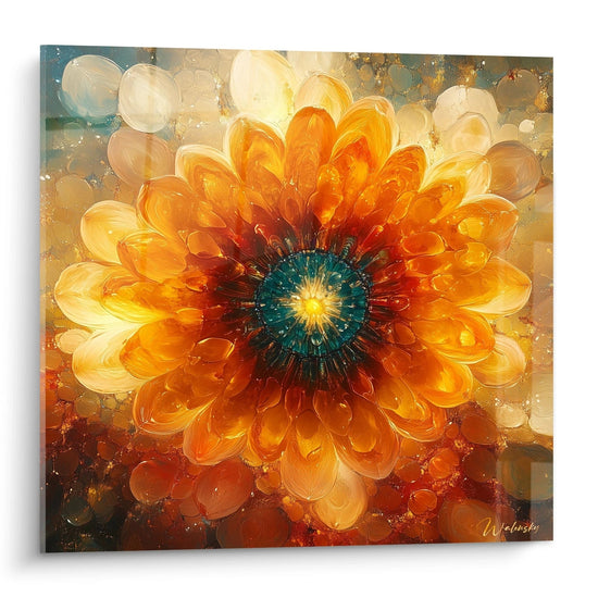 Tableau abstrait de fleurs par Walensky avec des tons orange et bleu éclatants