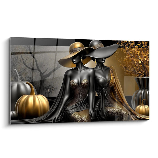 Tableau Sorcière Enchanteresse des Citrouilles d'Or - édition halloween