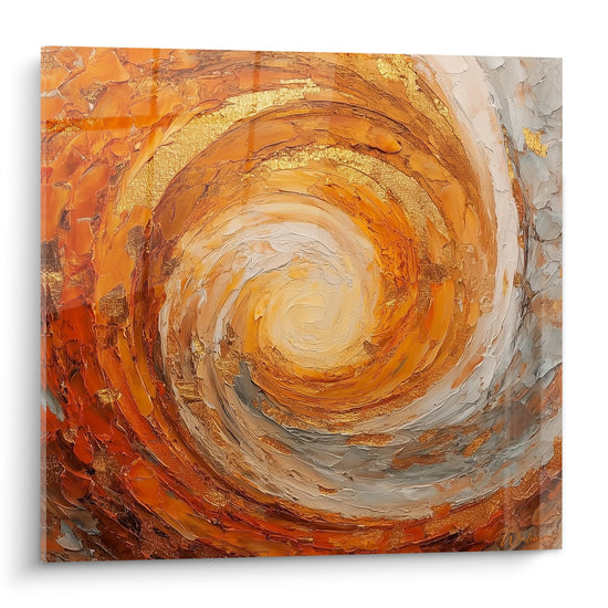 Tableau spirale concentrique orangé doré texture épaisse feng shui sud feu mouvement circulaire