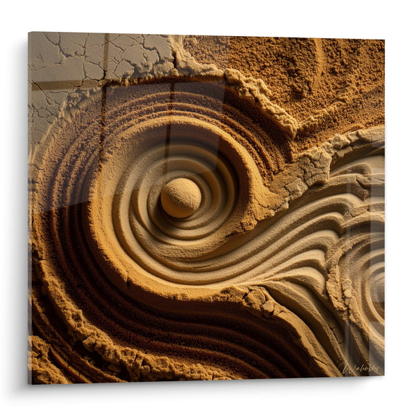 Tableau Spirales Dorées dans Formations Rocheuses - Tourbillon Minéral - Edition Sable