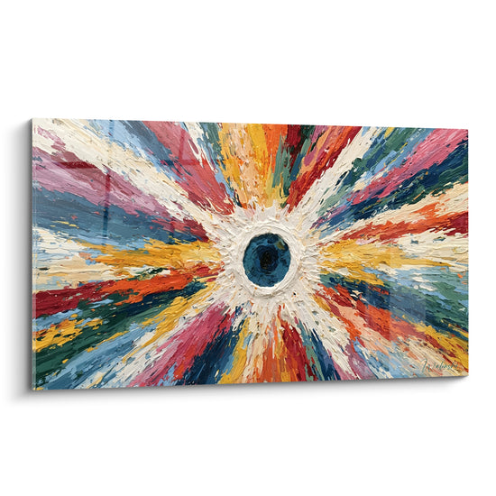 Explosion abstraite bleu marine et terracotta, empâtements radiaux en style Peinture abstrait sur toile