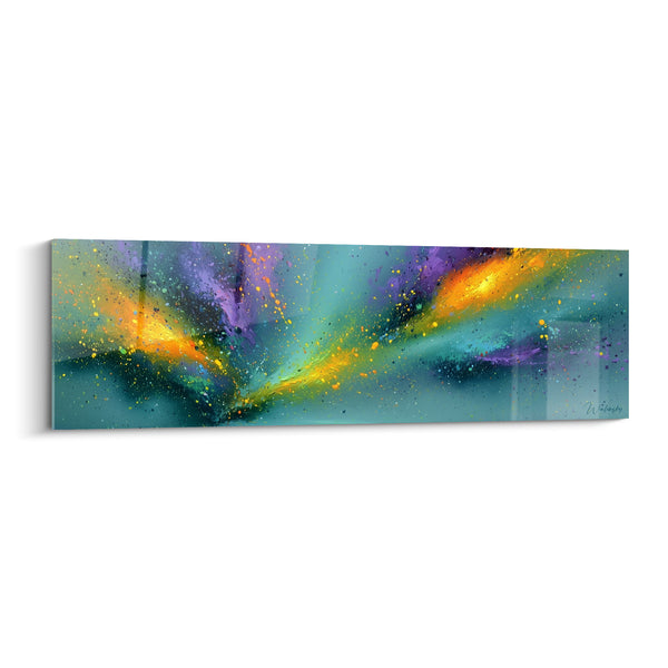 Tableau Nébuleuse turquoise et orangée aux éclaboussures violettes - Convergence stellaire - Edition style Peinture abstrait
