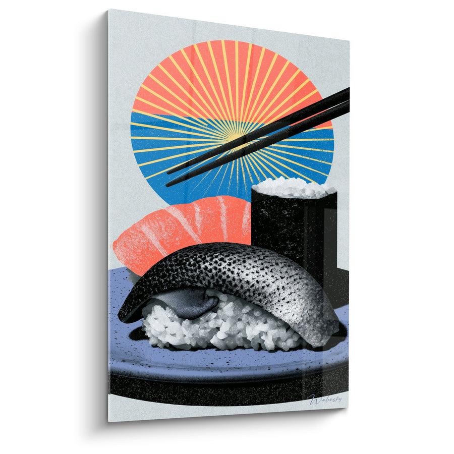 Tableau Sushi corail et bleu soleil levant - Éveil gourmand - Edition Sushi