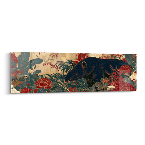 Tableau Tapir bleu marine et rouge parmi les fleurs - Sentier fleuri - Edition Tapir