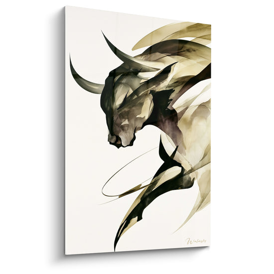 Tableau Taureau à l'aquarelle noire et dorée - Instant de charge - Edition Taureau