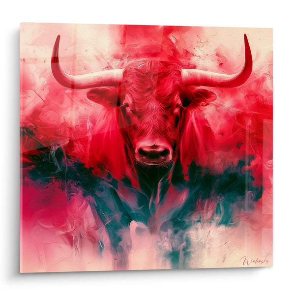 Tableau Taureau rouge aux cornes ivoire - Souffle indompté - Edition Taureau