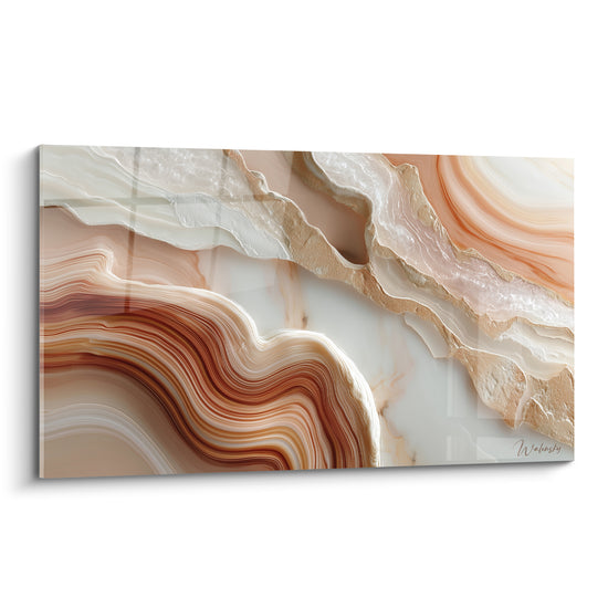 Agate terracotta et ivoire aux volutes sculptées, contraste marbré entre rouille et blanc cassé