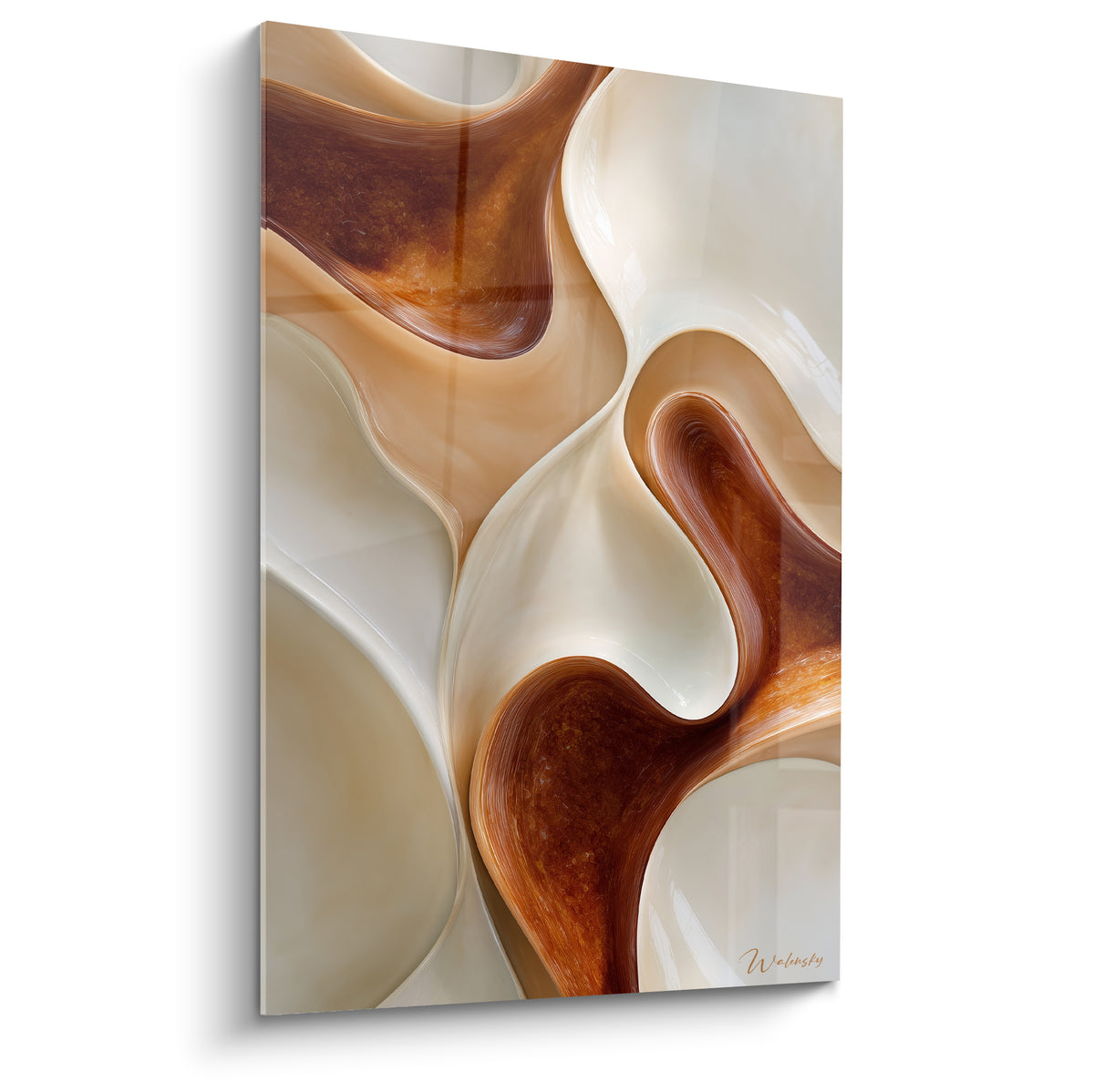 Courbes fluides ivoire et brun cuivré du tableau Terracotta en plein cadre lumineux