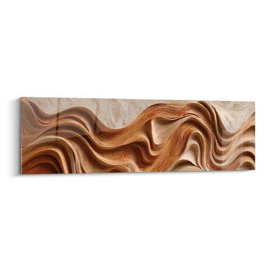 Vagues sculptées terracotta et crème ondulant sur toute la toile, texture minérale et lumière rasante.