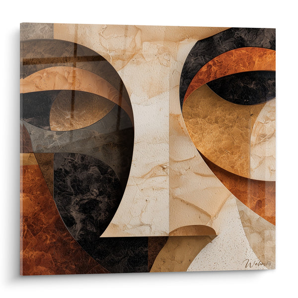 Tableau Visage abstrait aux marbrures brunes et anthracite - Masque de pierre - Edition Terracotta