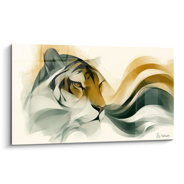 Tableau Tigre ocre et vert émeraude en volutes - Souffle silencieux - Edition Tigre