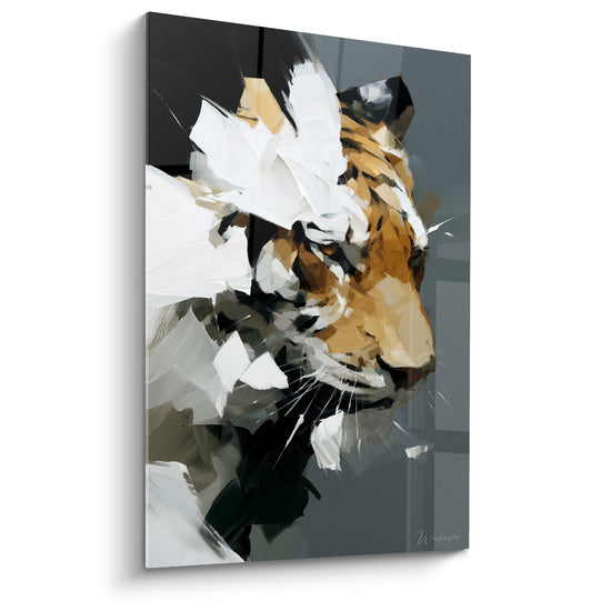 Tableau Tigre profil ocre et anthracite fragmenté - Instant de vigilance - Edition Tigre