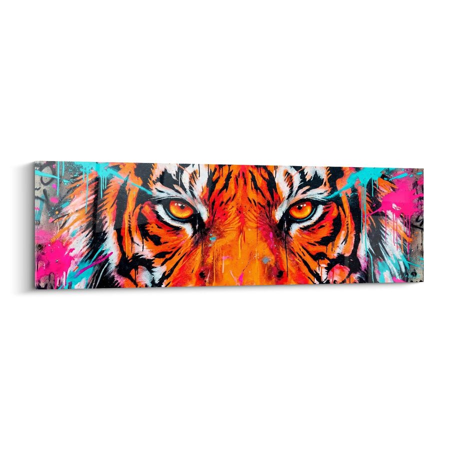 Tableau regard de tigre orange et rose fluo explosif - Intensité sauvage - Edition Street art néon fluo