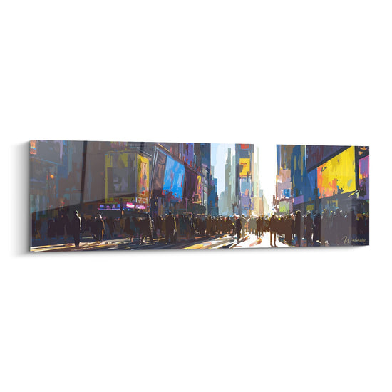 Tableau Times Square Manhattan panoramique avec buildings colorés et foule urbaine - décoration New York moderne