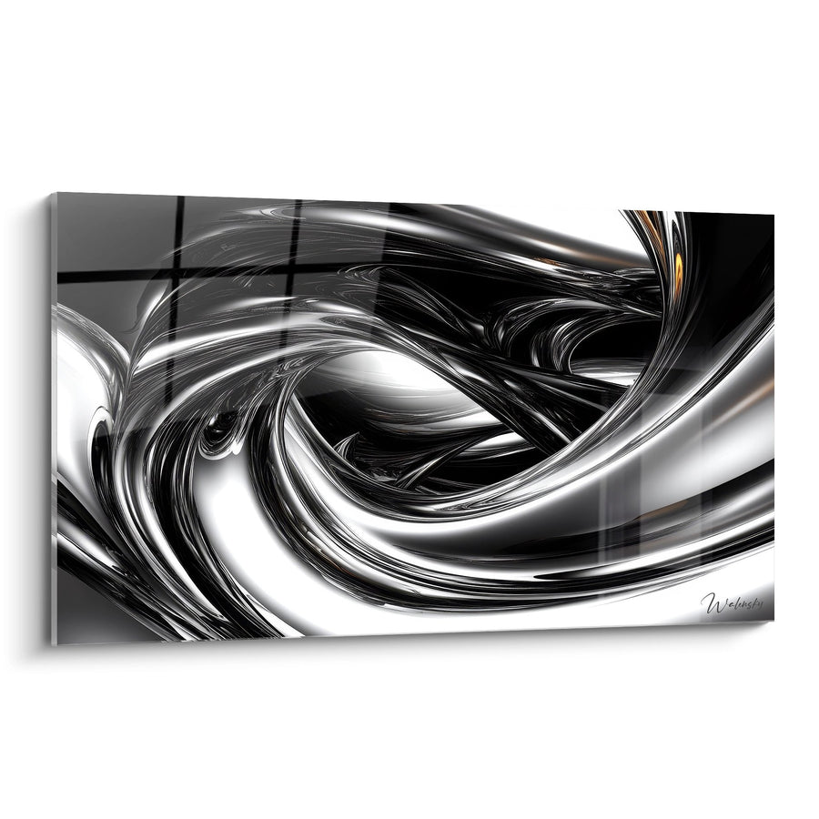 Tableau tourbillon métallique - Flux d'argent - édition spirale abstrait