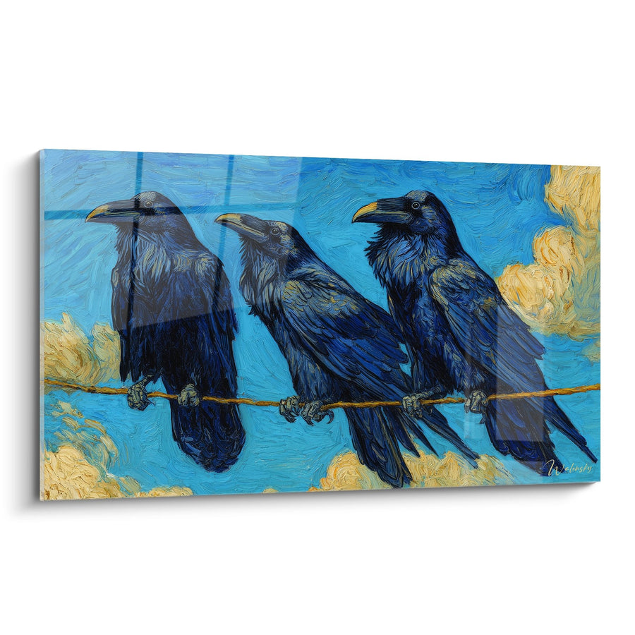 Tableau trois corbeaux perchés - Trio mystique - édition corbeau