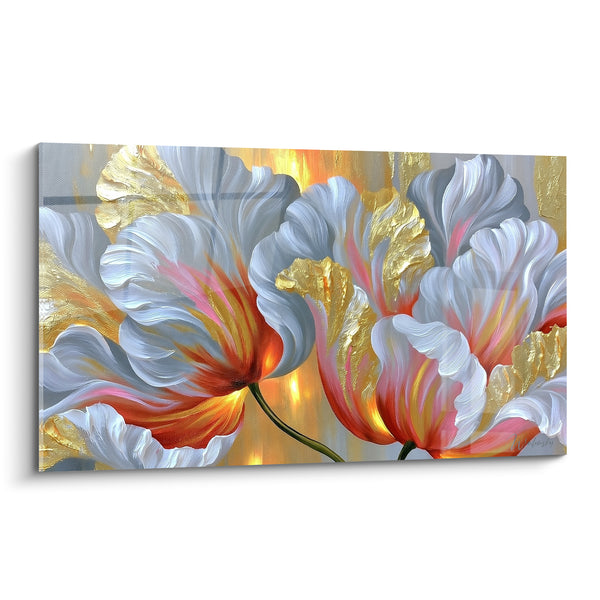 Tableau Tulipes blanches et dorées en pleine floraison - Éveil lumineux - Edition Tulipe